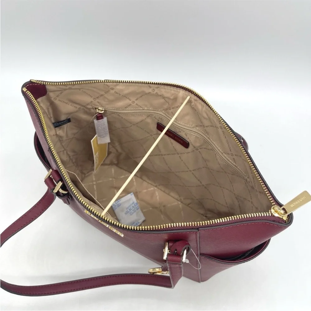 Michael Kors Large Charlotte Tote Bag Luggage Leather Oxblood (NWT) - Picture 6 of 10